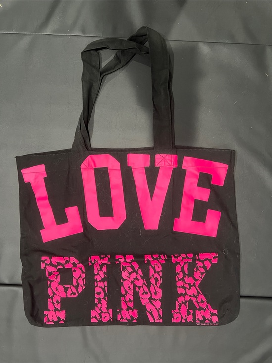 Victoria's Secret Handbags - VICTORIA’S SECRET Black Tote with Hot Pink LOVE and PINK Graphics
